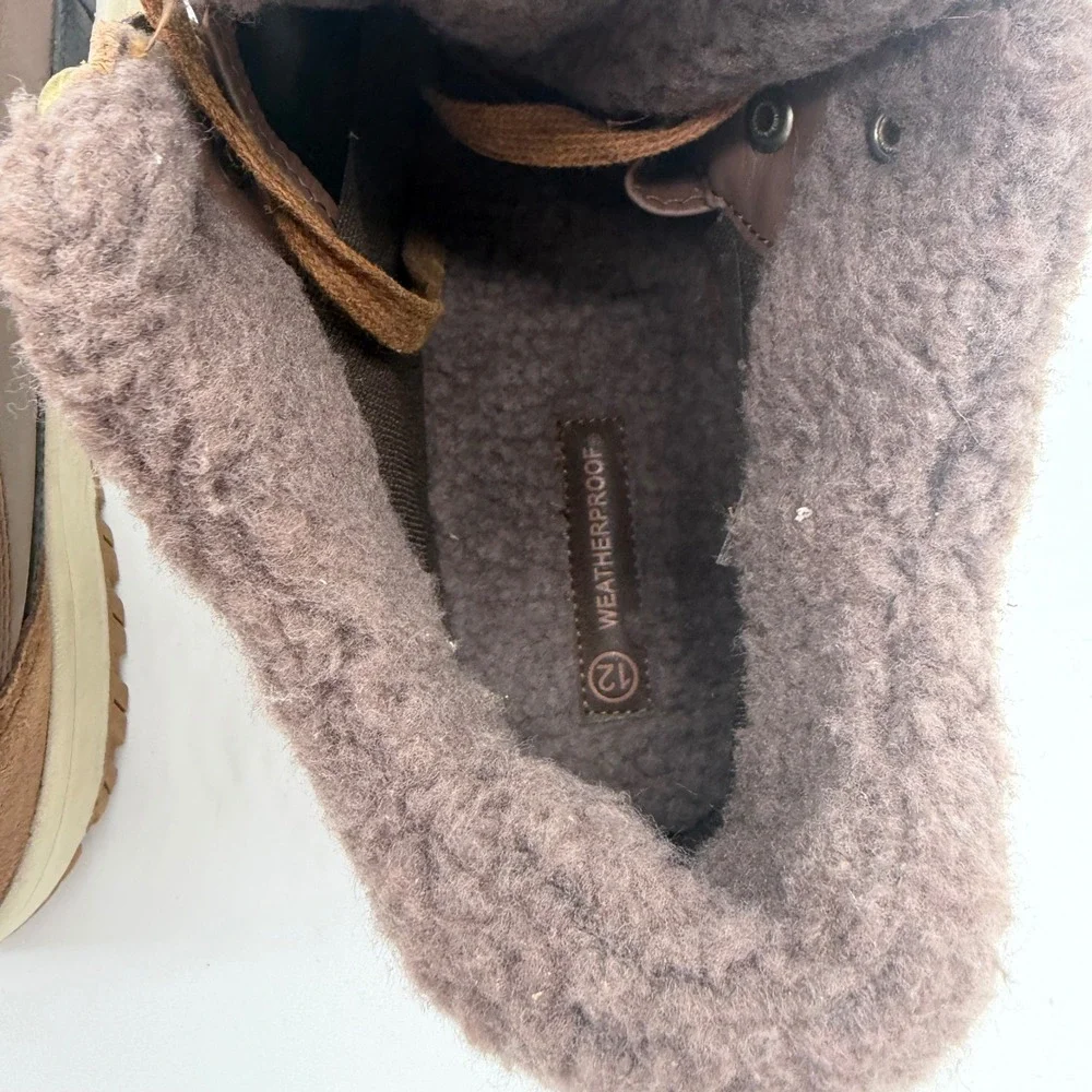 Weatherproof Landon Mens Brown Leather Faux Fur Lined Winter Duck Boots Size 12M